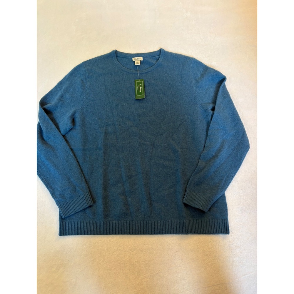 LL Bean Classic Cashmere Crewneck Sweater Blue Water XL Petite 284247 NWT